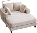 AEDI Oversized Chaise Lounge Chair with Reading Light & USB Charging,Sleeper Sofa with Cup Holder, Solid Wood Frame,for Living Room,Bedroom(Corduroy Beige)