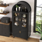 FiveWillowise Kitchen Pantry Cabinet with Glass Doors - Arched Design, Solid Wood Legs, Artistic Fluted Door, Adjustable Shelves, 70.8" Curved Storage Cabinet for Kitchen, Dining Room