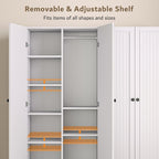 iPormis 4 Doors Armoire Wardrobe Closet with 2 Drawers, 63" Large Wardrobe Cabinet with Removable Hanging Rods and Adjustable Shelves, Closet Storage Cabinet for Bedroom, Cloak Room, White