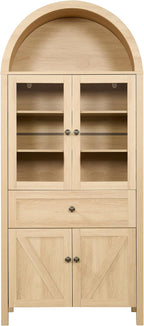 GDFStudio 71'' Arched Kitchen Pantry Cabinet, Wooden Pantry Cabinets for Kitchen Storage, Kitchen Storage Furniture with Adjustable Shelves, Multi-Functional Bookcase for Living Room, Oak