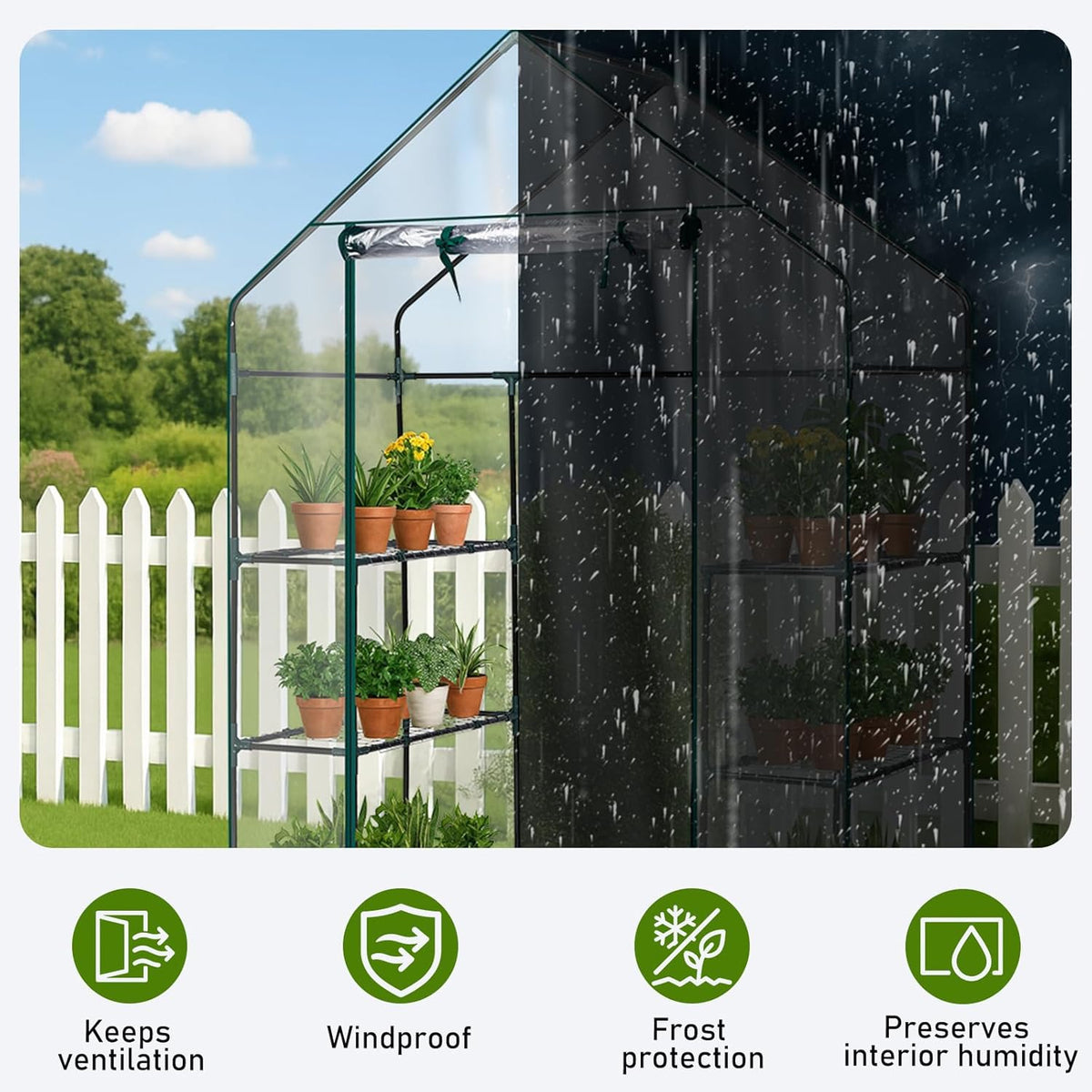 Outvita Walk-in Greenhouse, Outdoor Durable PVC Plant Green House for Frost Protection with 3 Tiers 4 Shelves, Shelf Clips, Roll-up Zipper Door, 56"x29"x77" Transparent