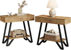 Tribesigns Metal End Side Table for Living Room, 2-Tier Narrow Couch Side Table with Storage Shelves, Small Bedside Nightstand for Bedroom, Small Spaces, Natural(Set of 2)