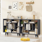 Giantex 3 Tier Geometric Bookshelf, Modern Freestanding Bookcase w/Staggered Shelves, Decorative Open Storage Display Shelves with Legs, Mid Century Storage Organizer for Living Room (Dark Gray)