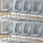 Leather Dining Chairs Set of 8, Modern Upholstered Living Room Chairs with Sliver Metal Legs, Cesca Chair with Armless, Suitable for Kitchen, Bedroom, Living & Dining Room, Light Gray