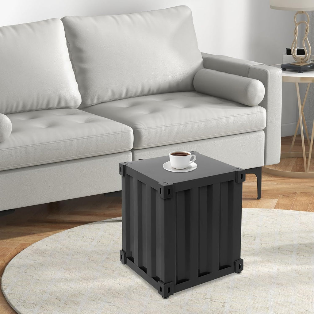 Side Table, Industrial Wind Container Cabinet Iron Bedside Table with Combination Lock, Industrial Style Container Cabinet Iron End Tables Nightstand for Bedroom Living Room (Black)