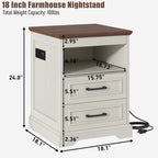 Gadroad 18" Farmhouse Accent Nightstand with Charging Station, End Table with 3 Drawers Storage, Side Table, Bedside Cabinet for LivingRoom Bedroom Office, Brown