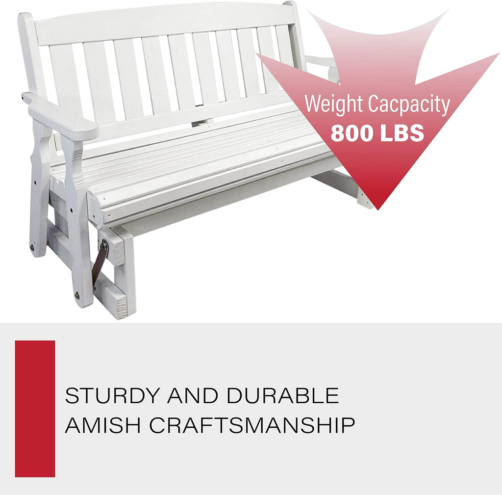 Amish Casual Heavy Duty 800 Lb Mission Pressure Treated Porch Glider (4 Foot, Semi-Solid White Stain)
