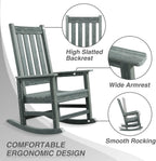 Oversized Outdoor Rocking Chair, HDPE 350lbs Heavy Duty Porch Rocker with High Back, All Weather Resistant Patio Rocking Chair for Lawn, Garden & Deck (Grey)