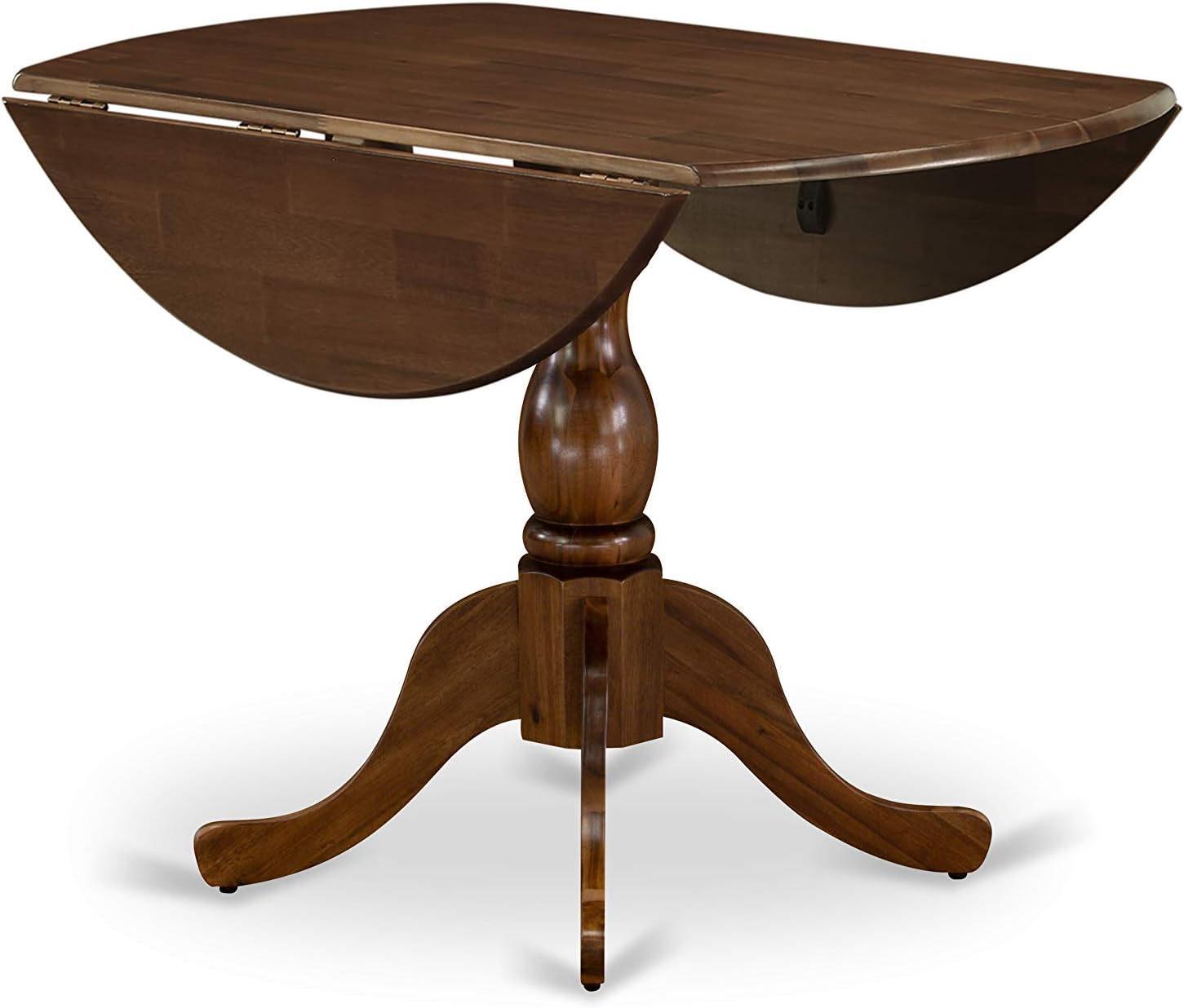 East West Furniture DMT-AWA-TP Dublin Kitchen Dining Table - a Round Wooden Table Top with Dropleaf & Pedestal Base, 42x42 Inch, Walnut