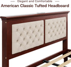 Lifezone Solid Wood Queen Bed Frame 41.5” Tall Diamond-Tufted Upholstered Headboard, American Classic Flat-Top Bed, Stable Structure, Wood Slats Support, Noise-Free, No Box Spring Needed, Redish Brown