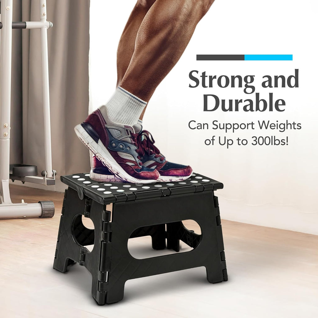 Handy Laundry Folding Step Stool 8 Inch, Black, Non-Slip Holds 300 lbs | 8 Inch, Black, Foldable Collapsible Step Stool, Non-Slip, Holds 300 lbs, Kitchen Bathroom Bedroom, Adults