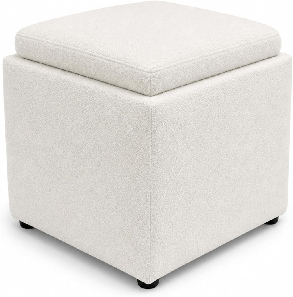 SIMPLIHOME Shay 34" Wide Vegan Leather Storage Ottoman in Chestnut Brown | Contemporary ottoman with flip-over tray top and hidden storage; cube storage bench for living room or bedroom.