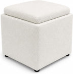 SIMPLIHOME Shay 34" Wide Vegan Leather Storage Ottoman in Chestnut Brown | Contemporary ottoman with flip-over tray top and hidden storage; cube storage bench for living room or bedroom.
