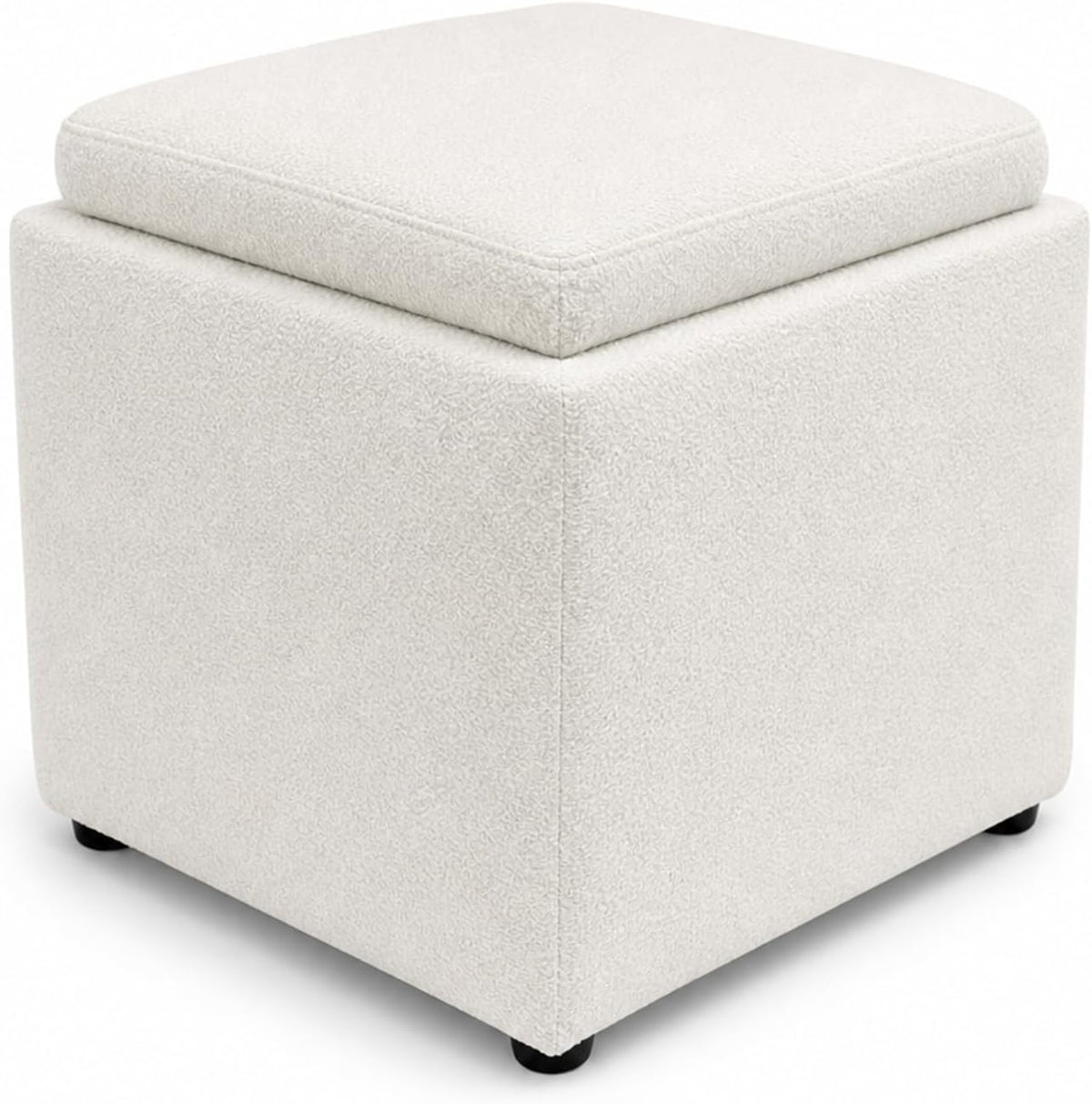 SIMPLIHOME Shay 34" Wide Vegan Leather Storage Ottoman in Chestnut Brown | Contemporary ottoman with flip-over tray top and hidden storage; cube storage bench for living room or bedroom.