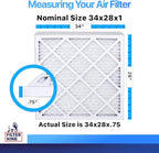 Filter King 34x28x1 Air Filter | 4-PACK | MERV 8 HVAC Pleated A/C Furnace Filters | MADE IN USA | Actual Size: 34 x 28 x .75"