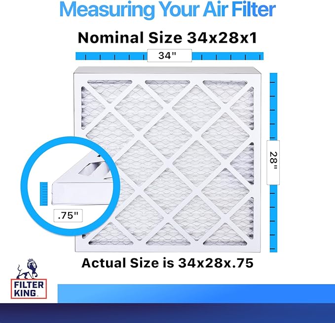 Filter King 34x28x1 Air Filter | 4-PACK | MERV 8 HVAC Pleated A/C Furnace Filters | MADE IN USA | Actual Size: 34 x 28 x .75"