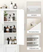 Akxomel 63''H Tall Farmhouse Bathroom Storage Cabinet with 4 Doors White | Floor Storage Cabinet with Barn Doors, Adjustable Shelf, Pantry Cabinet for Kitchen, Laundry Room, Living Room, Entryway
