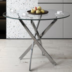 Modern Dining Table for 4 People, 36" Round Dining Table with Silver Chrome Metal X-Base, Circle Tempered Glass Dining Room Table, Small Kitchen Dining Room Tables Dinner Tables