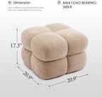 Zesthouse Square Pouf Ottomans Set of 2, Modern Vanity Chair for Bedroom | Sherpa Fabric Foot Rest for Couch, Upholstered Tufted Footstool, Poofy Ottoman Seat for Living Room Dorm, Fluffy Ottoman Tan