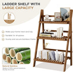Bamboo Ladder Shelf 3-Tier Foldable Plant Stand, 23.6"W x 15"D x 39.4"H Freestanding Flower Pot Display Rack for Garden, Balcony, Patio, or Living Room, Walnut