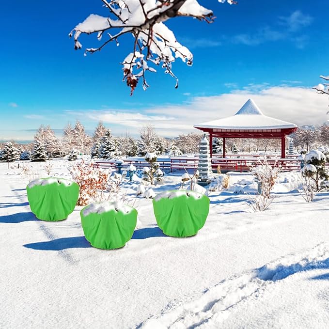 ANPHSIN 3 Pcs Plant Covers Freeze Protection - 19.6in x 39.3in Winter Shrub Plant Protection Bags, Frost Blankets Cloths with Drawstring for Outdoor Garden Rose Bush Plants, Green