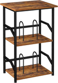 LOAKEKEL Record Player Stand, Large Vinyl Record Storage Up to 200 Albums, 3 Tier End Table with Removable Dividers, Tall Side Table for Living Room, Bedroom, Rustic Brown, HETCD020BR-1