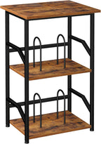 LOAKEKEL Record Player Stand, Large Vinyl Record Storage Up to 200 Albums, 3 Tier End Table with Removable Dividers, Tall Side Table for Living Room, Bedroom, Rustic Brown, HETCD020BR-1