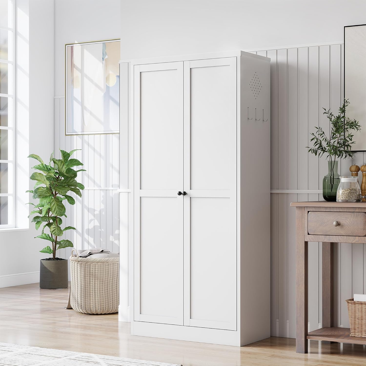 61-Inch White Metal Kitchen Pantry Cabinet with 4 Adjustable Heavy-Duty Shelves (110lb Capacity), Freestanding Storage Organizer for Pantry, Kitchen, Living Room