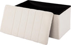 Seville Classics Cushioned Fabric Ottoman Hidden Storage Chest Footrest Chair, Padded Seat for Bedroom, Dorm, Loft, Living Room, Entryway, Hallway, White Boucle, 30" Bench