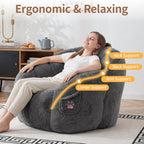 Vipbear Cat Paw Bean Bag Chair, Oversized Air-Cushion Sofa Chair Dark Gray | 39", air-cushion filling, cat paw Pocket, carry handle, oversized firm support, ergonomic, plush faux fur, gaming, reading