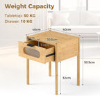 Giantex Bamboo Nightstand Set of 2, Mid Century Modern Bedside Table with Tempered Glass Decorated Drawer, Boho End Table for Bedroom, Living Room and Small Spaces, 16" L x 16" W x 20" H, Natural