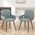 LUNLING Mid Century Modern Dining Room Chairs Set of 2 Accent Faux Leather Chair Bentwood Frame with Armrest,Upholstered Seat,Metal Legs Chair,Adjustable Foot for Kitchen Room Desk Chairs(Blue)