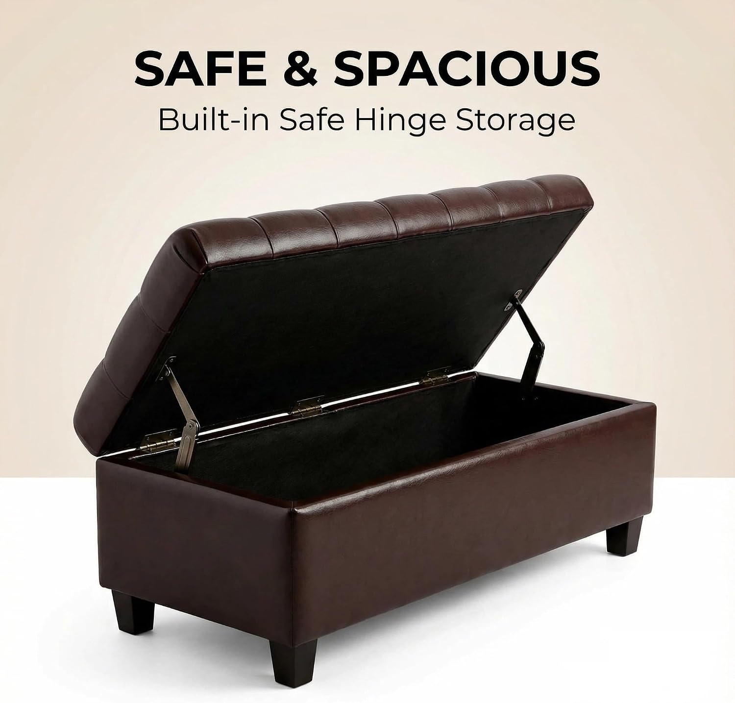 Leather Storage Bench for Living Room, End of Bed Bench with Storage, Large Upholstered Ottoman Benches Entryway Bench with Button-Tufted Shoe Cabinet Ottoman for Dining Room, Hallway, Brown