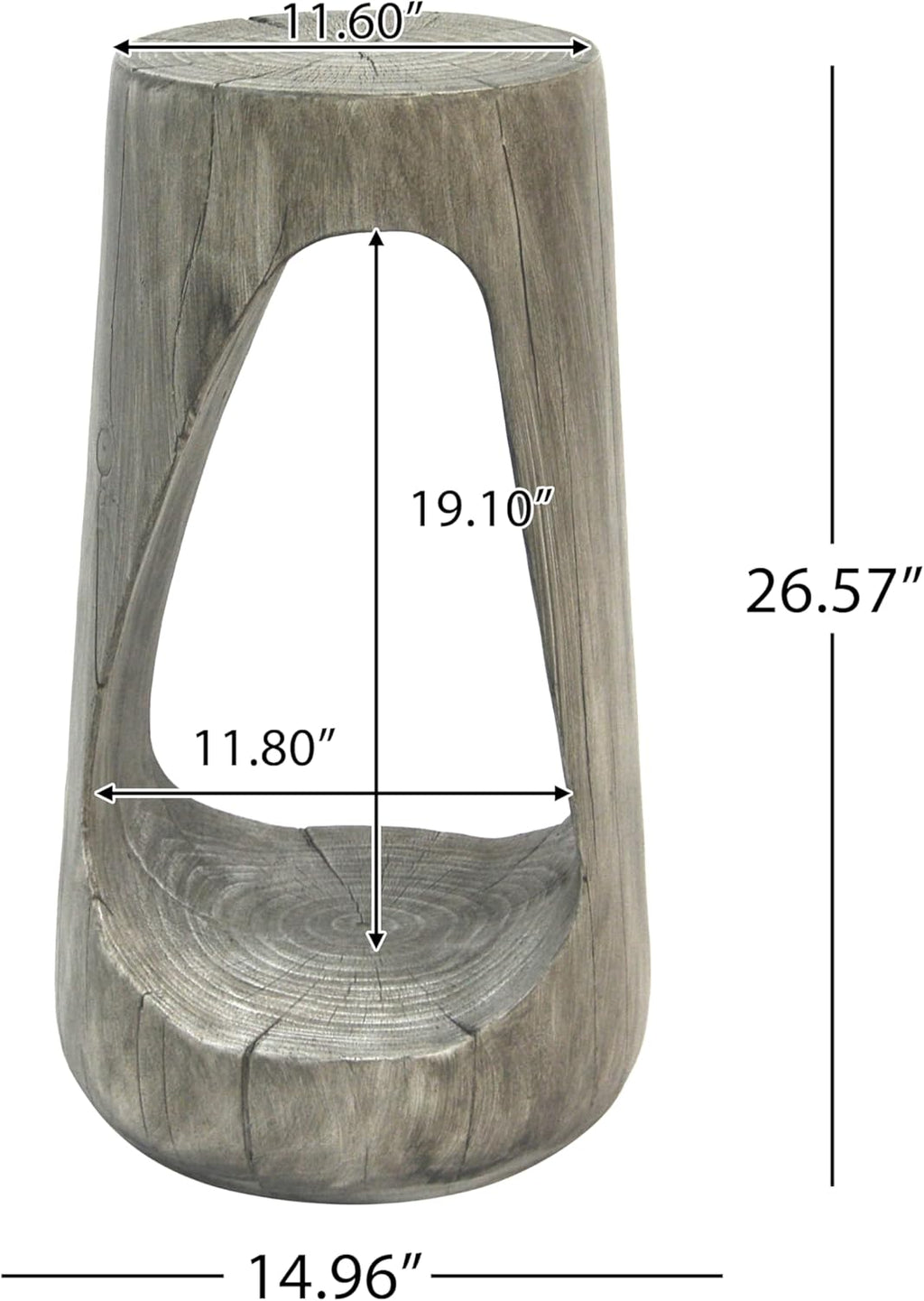 14.96" Side Table,Hollow Design End Patio Garden Stool Decorative Accent Table for Balcony Beach Pool Side,Lightweight Concrete,Wood Like Texture,Grey