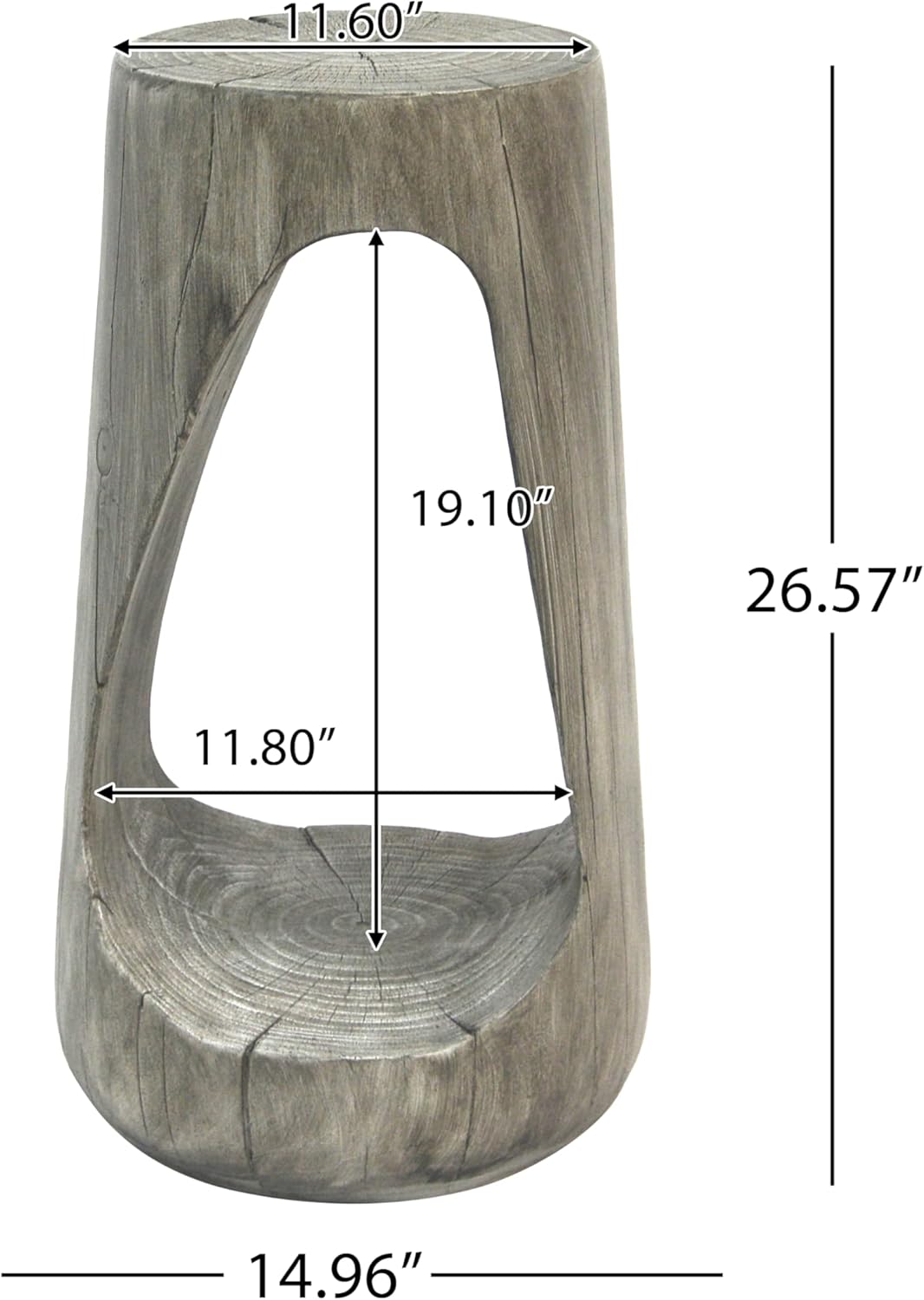 14.96" Side Table,Hollow Design End Patio Garden Stool Decorative Accent Table for Balcony Beach Pool Side,Lightweight Concrete,Wood Like Texture,Grey