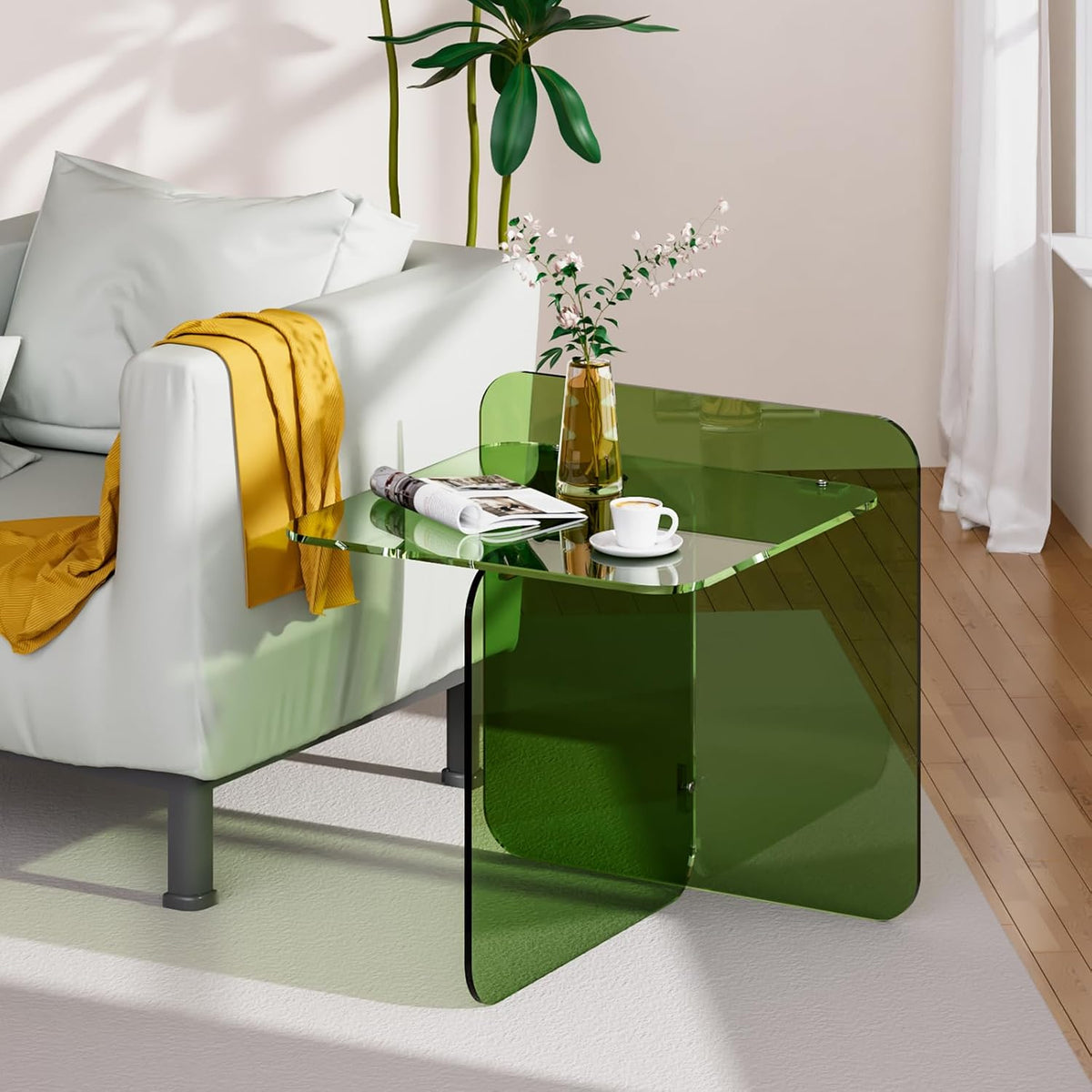 Acrylic Side Table, End Table Clear Modern Bedside Table for Bedroom Living Room, Lucite Nightstand (Clear, 19.7" × 19.7" × 18")