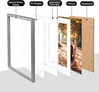 KINLINK 12x16 Picture Frame Grey, Solid Wood Frames with Acrylic Plexiglass for Pictures 11x14/9x12 with Mat or 12x16 without Mat,Wall Display Photo Frame, Set of 4