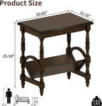 LKTART Wood End Table, Vintage Sofa Side Table with Magazine Rack and Rubberwood Legs, Bedside Table with Birch Wood Veneer Finish for Living Room Bedroom Small Space Home Office, Dark Brown