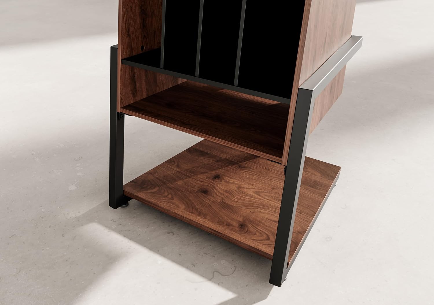 FITUEYES Record Player Stand with Storage for 120 Vinyl Records, Walnut | Vinyl Record Storage, Wooden Turntable Stand with Station, Small Entertainment Center for Living Room, Eiffel Series