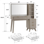 T4TREAM 48" Fluted Makeup Vanity Desk with 36" Lighted Mirror, White Alder | Smart LED Mirror, Visible Glass Top, 5 Drawers & Adjustable Storage Shelves, Charging Station, Bedroom Makeup Storage