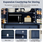 Spaco 77.3" Tall Kitchen Pantry Cabinet,Modern Pantry Storage Cabine with 6 Door Shelves,2 Adjustable Shelves and 5 Drawers,Freestanding Buffet Cupboard for Kitchen,Dining Room. (Blue)