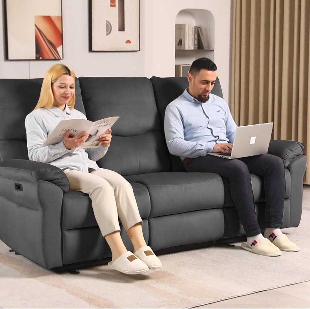Reclining Sofa, Power Reclining Sofa with Drop-Down Table & Cup Holders, Modern 3 Seat Power Reclining Couch, Wall Hugger Sofa Recliner for Living Room Furniture Sets(Dark Gray)