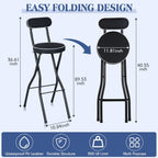 Thyle 1 Pcs 29.5 Inch Folding Bar Stool with Backrest Tall Foldable Stool Chair with Cushioned Padded Portable Collapsible Counter Height Chair for Kitchen Island Shop Cafe Dining Room