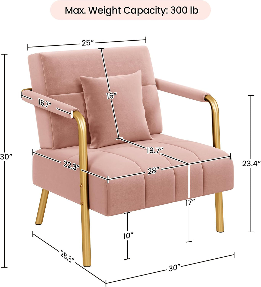 Yaheetech 30" Accent Chair Velvet Armchair with Golden Frame, Pink | Velvet Accent Chair Oversized Armchair Living Room Chair with Gold-Tone Metal Frame for Living Room, Home Office, Bedroom