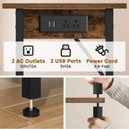Asgolion Tall End Table with Charging Station, Skinny Nightstand with USB Ports and Outlets, 3 Tier Narrow Side Table with Storage for Bedroom, Living Room, Office, Rustic Brown and Black