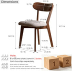 Modern Solid Wood Dining Chair Set of 6, Kitchen Dining Room Chair with Upholstered Cushion and Seat Cover, Curved Backrest, 100% FAS Grade North America Oak Wood, Walnut