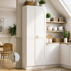 Cyclysio 80" Kitchen Pantry with 4 Soft Close Doors, Seamless Fit Wall | Extra Tall Arch Storage Cabinet with Adjustable Shelves, Freestanding Wood Cupboard for Dining Living Room Bathroom Furniture