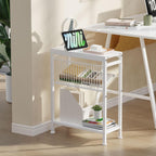 Side Table for Small Spaces, Narrow End Table with Magazine Holder, 2 in 1 Design Slim Side Table, Skinny Nightstand for Living Room Bedroom, Thin Side Magazine Table, White
