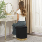 Joveco Round Velvet Storage Ottoman with Reversible Lid Tray & Gold Metal Legs, 17" Small Footrest Stool for Living Room, Bedroom & Dorm, Modern Accent Vanity Chair