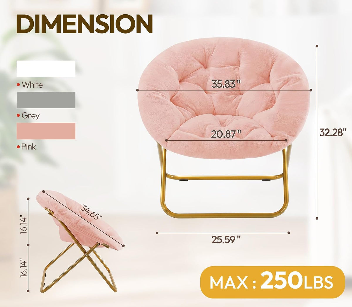 Cozy Saucer Chair, Padded Round Moon Lounge Chair for Bedroom Living Room | Thick Padded Cushion, Curved Relaxing Shape and Easy Folding Frame for Lounging, Reading and Dorm